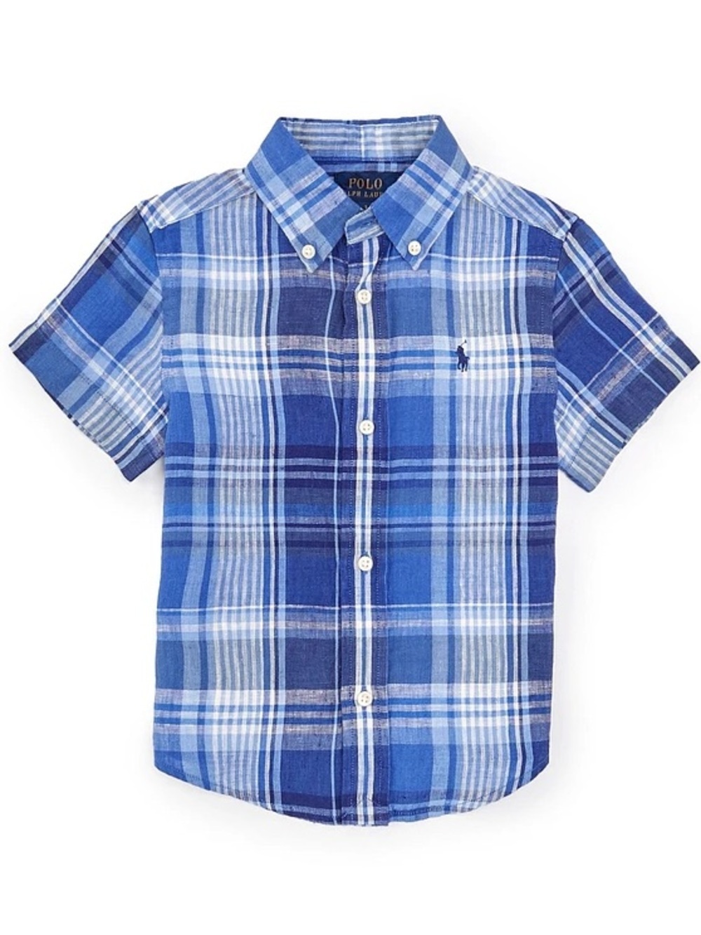 Polo Ralph Lauren boys' white & blue plaid short-sleeve button-down shirt 3T 3